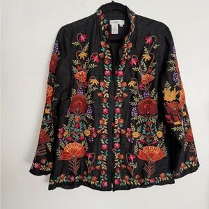Coldwater Creek Black Floral Embroidered Jacket